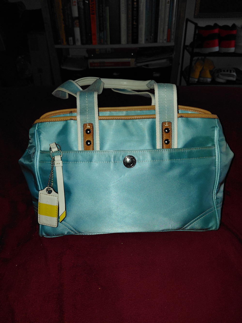 Coach Light Blue Tote with Cream and Tan Trim